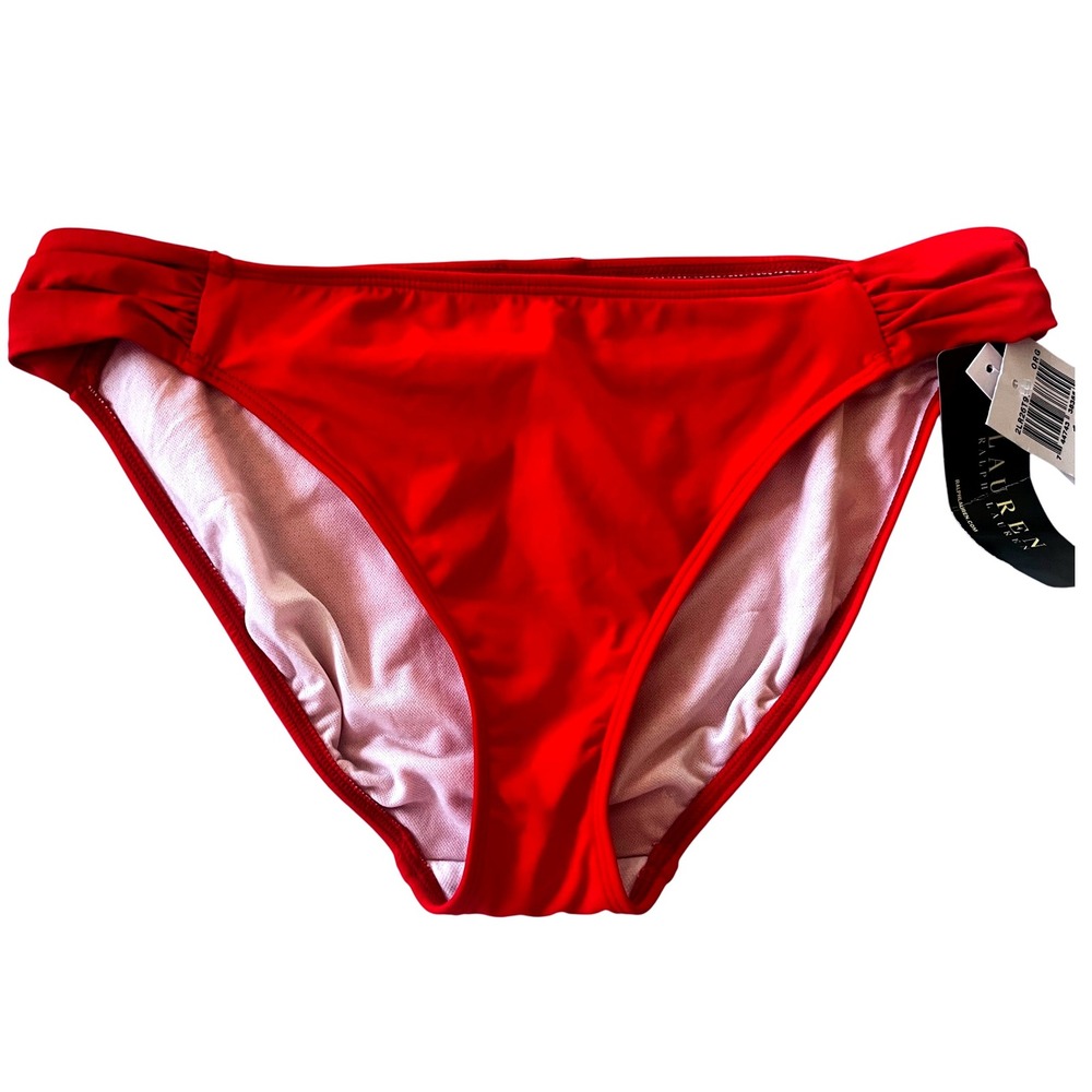 Lauren Ralph Lauren Red One Shoulder Bikini Bottom Swimsuit Size 14 NWT